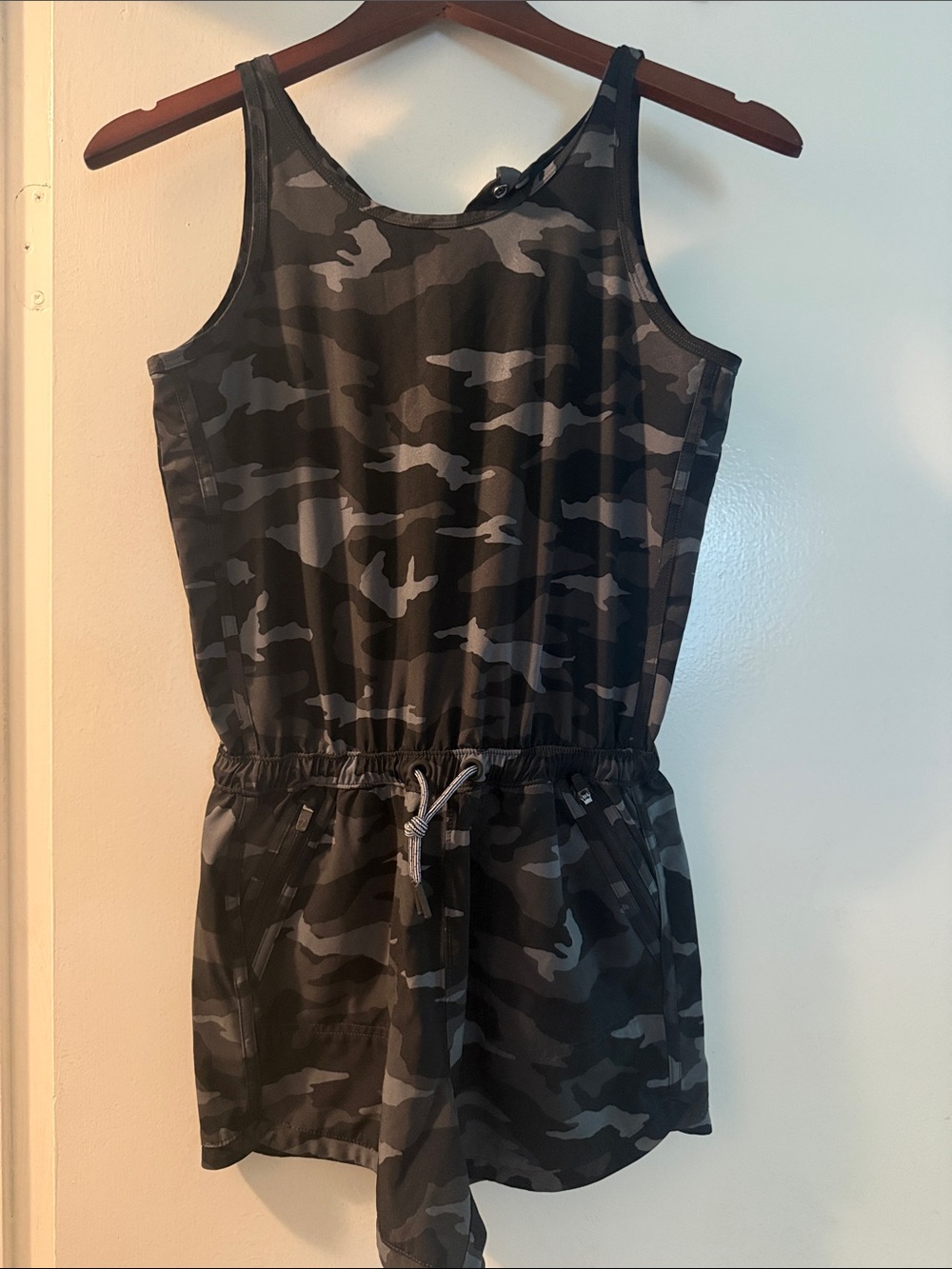 Athleta Kids Camo Drawstring Romper - Black, Gray